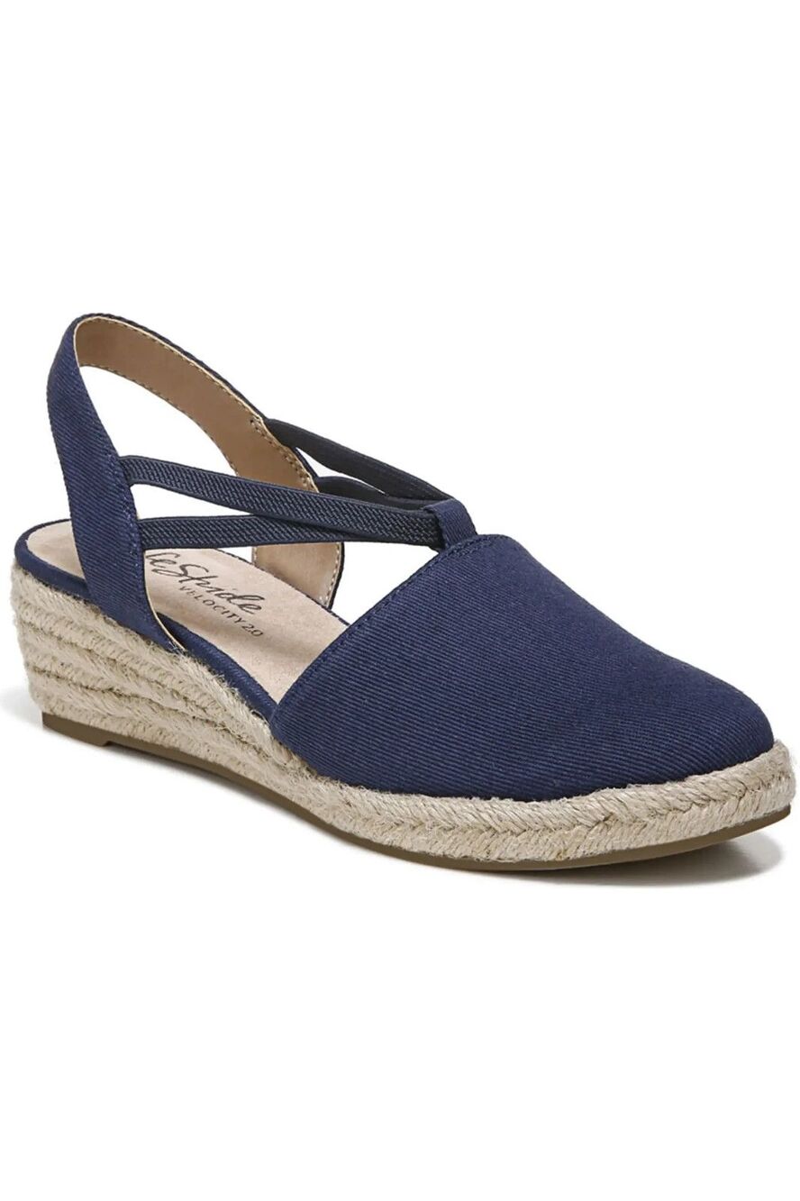 NWOB LifeStride Katrina Espadrille Slingback Wedge Pump Navy - Size 7M